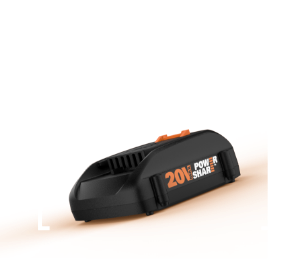 Worx 20V power share battery in front of white background
