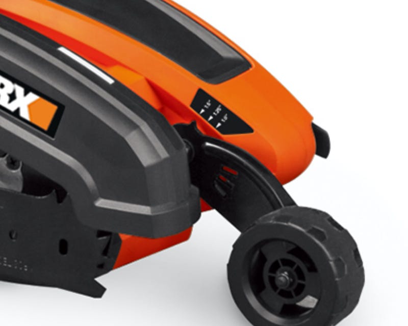 close up image of the front of the edger where the wheel is located